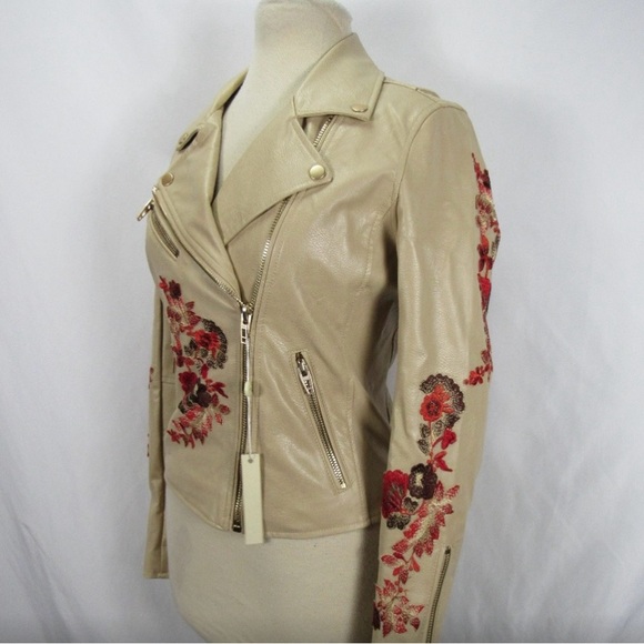 Blank NYC Beige Floral Embroidered Moto Jacket NWT - Picture 6 of 8